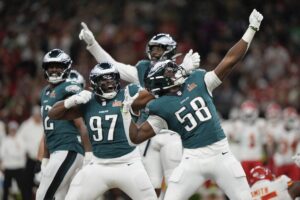 Eagles deny the Chiefs a Super Bowl three-peat with dominant defense in a 40-22 rout